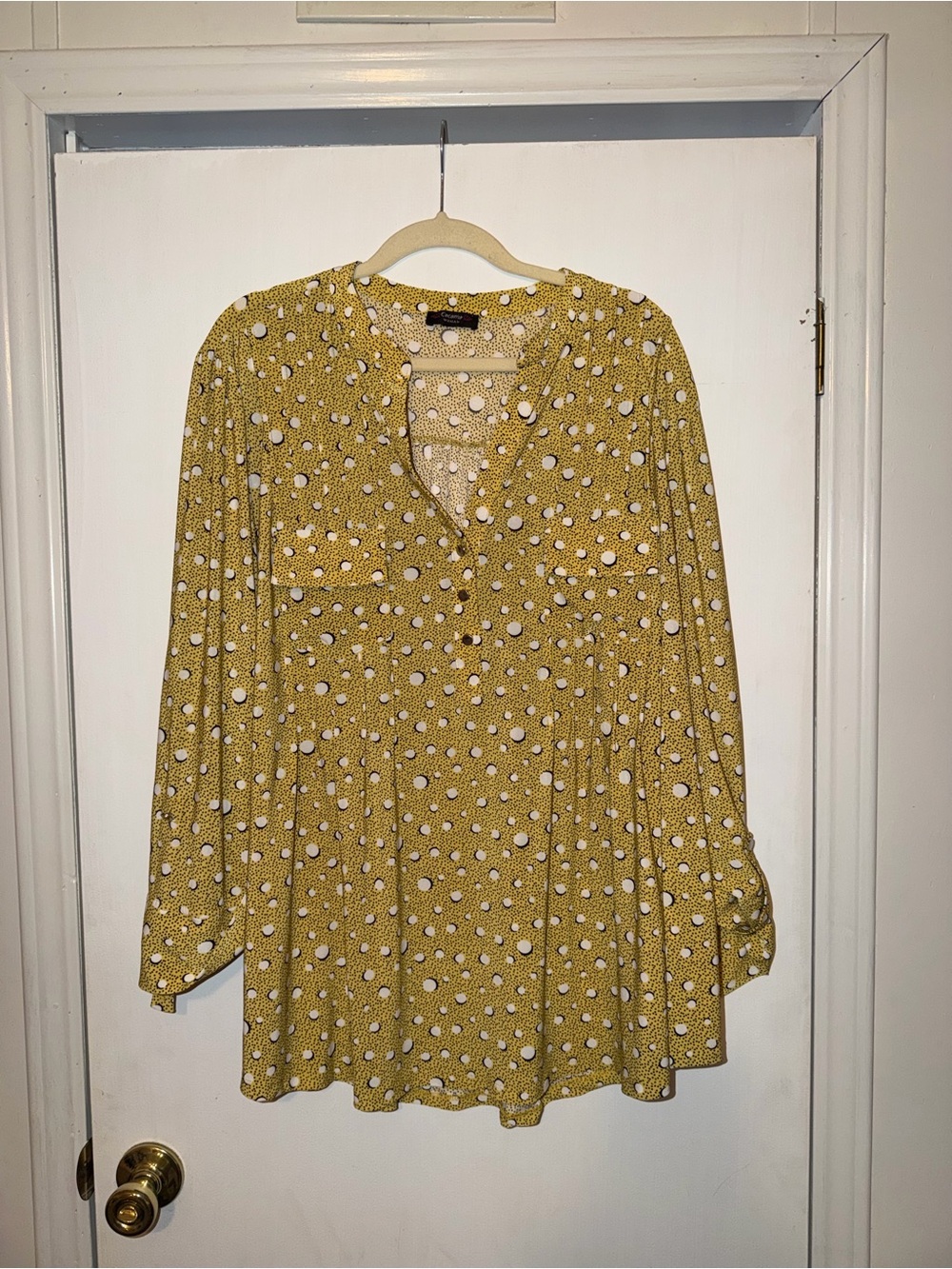 Cocomo Yellow White Polka Dot Long-Sleeve Tunic Top
